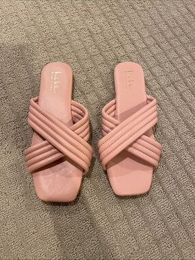 Nicole Miller Pink Crisscross Slide Sandals